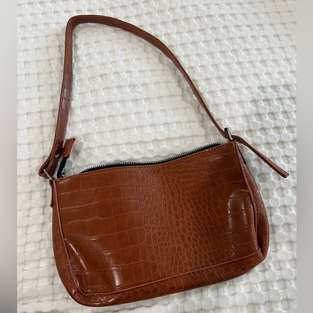 Brown faux leather shoulder bag